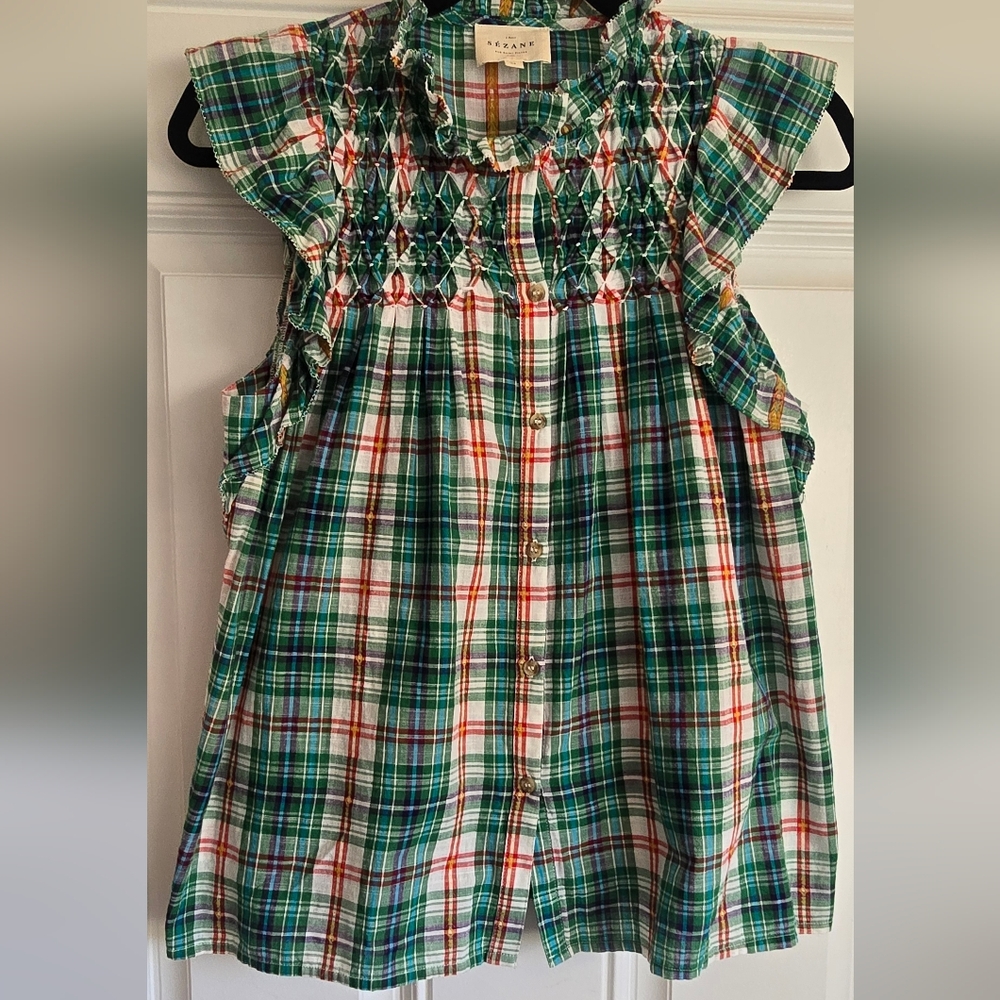 Sezane Multicolor Plaid Blouse